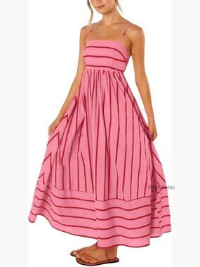 Striped Maxi Dress with Smocked Back, Spaghetti Straps, and Pockets